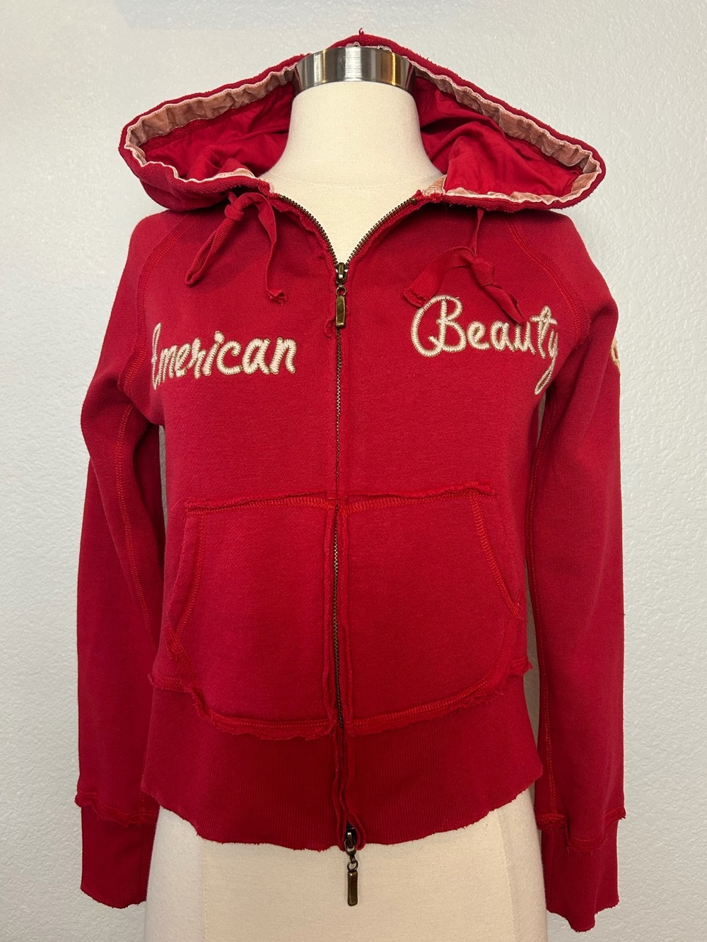 Cochni Hoodie Jacket Womens M Red Embroidered American Beauty Made In Italy